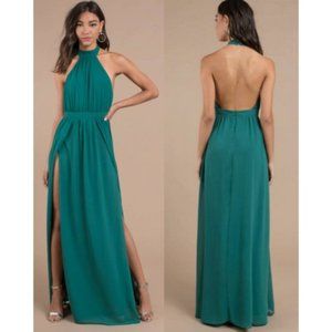 Tobi Tara Formal Flowy Halter Maxi Dress Emerald NWT Medium